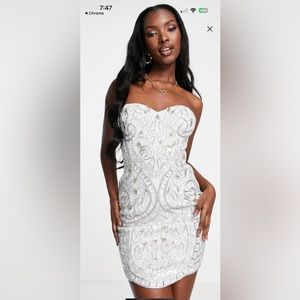 ASOS DESIGN embellished sequin mini dress with lace-up back in dusty blue Size 4